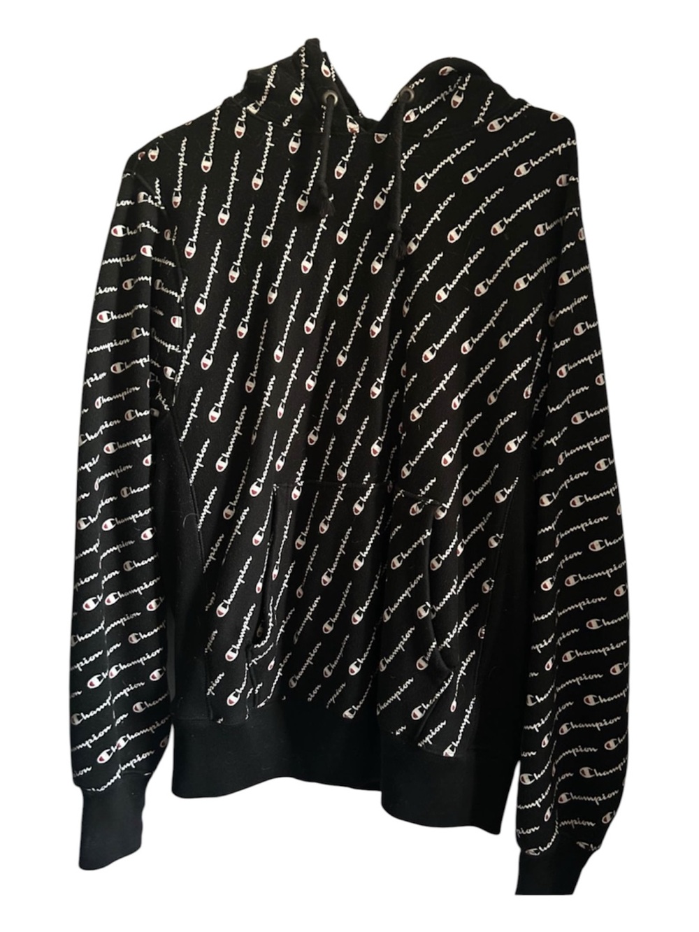 Champion Black All-Over Logo Pullover Hoodie Sweater